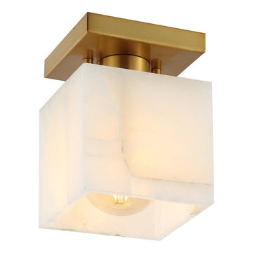 Alessia 1-Light Modern Contemporary Alabaster/Iron Cube LED Semi Flush Mount - JONATHAN Y